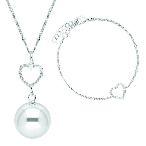 Těhotenská rolnička s náramkem Crystal Heart in silver