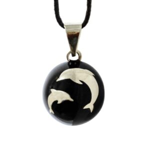 Těhotenská rolnička ESSENTIALS Black with Silver Dolphins