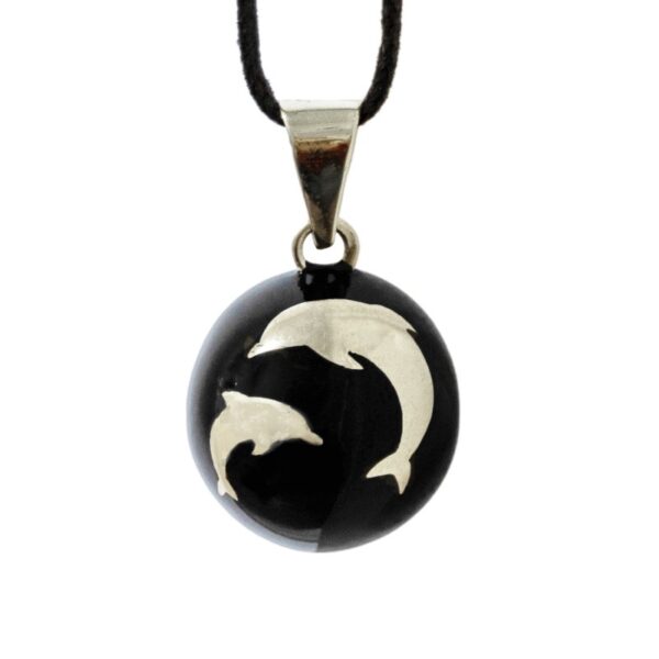 Těhotenská rolnička ESSENTIALS Black with Silver Dolphins